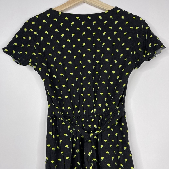 2/$30 ZARA Lemon Print Fit and Flare Black Dress V-Neck Scalloped Sleeve #6871 - Picture 11 of 16